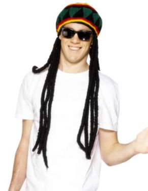 Mens Rasta Hat & Dreadlocks Fancy Dress Wig